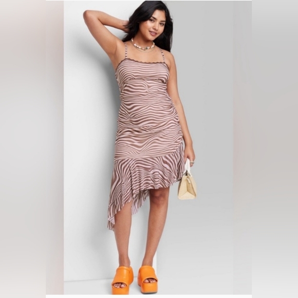 NWT Wild Fable Asymmetrical Animal Print Spaghetti Strap Party Dress - Picture 3 of 9